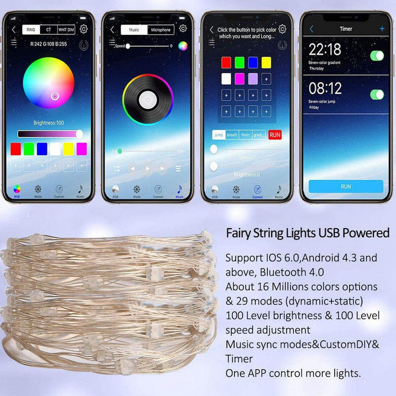 IP65 USB 6lm الشمسية أضواء الديكور سلسلة أضواء حديقة تعمل بالطاقة الشمسية